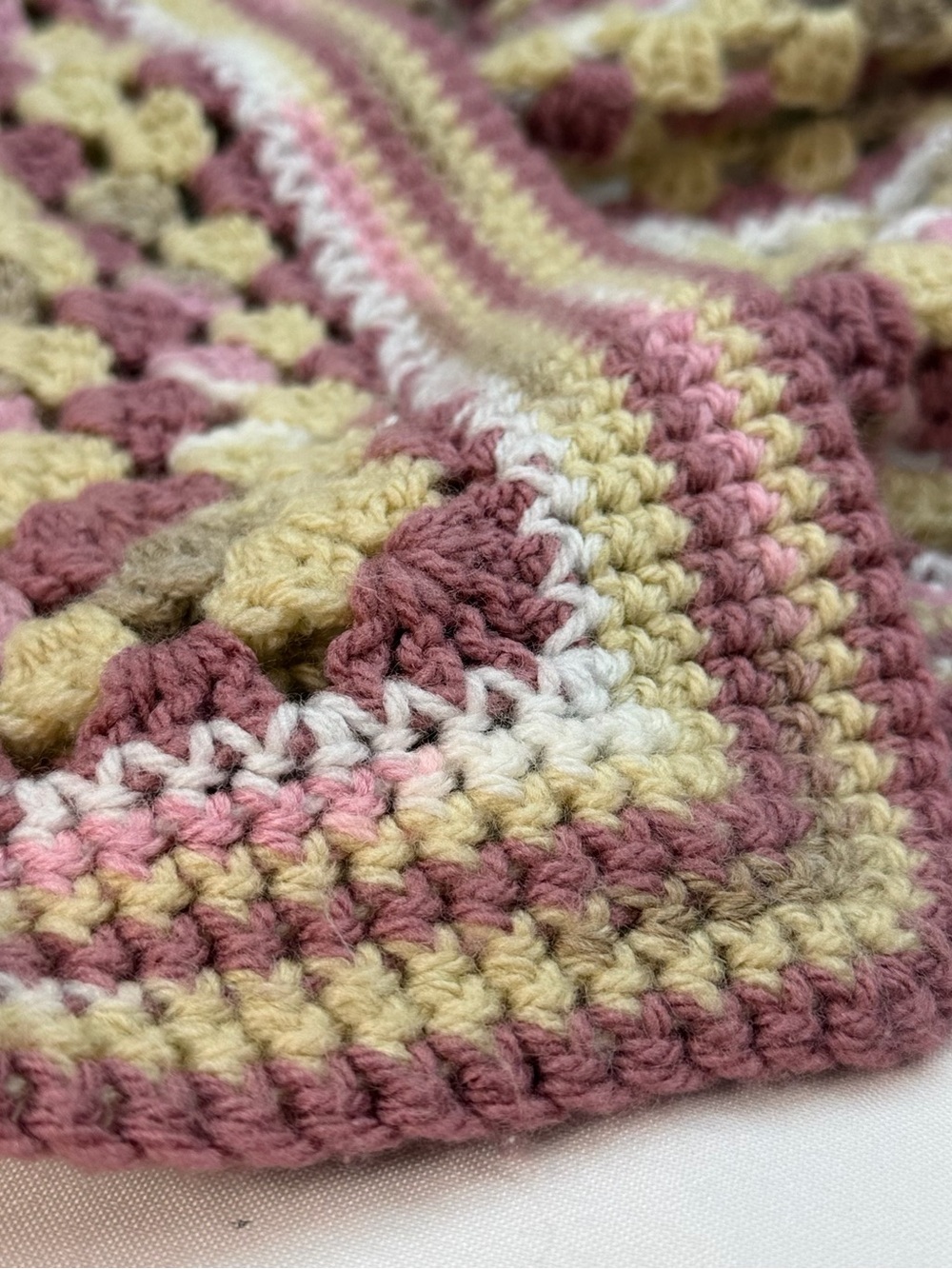 48x48 Handmade Crochet Granny Throw Blanket Dusty Rose Cream